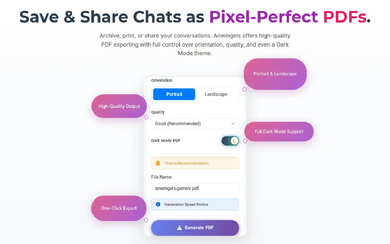 Export Gemini chat to PDF with dark mode support