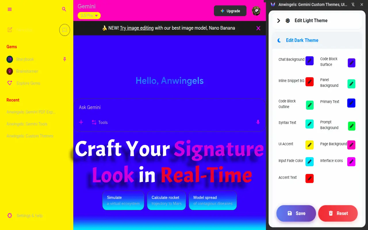 Color palette editor mapping custom CSS for Gemini