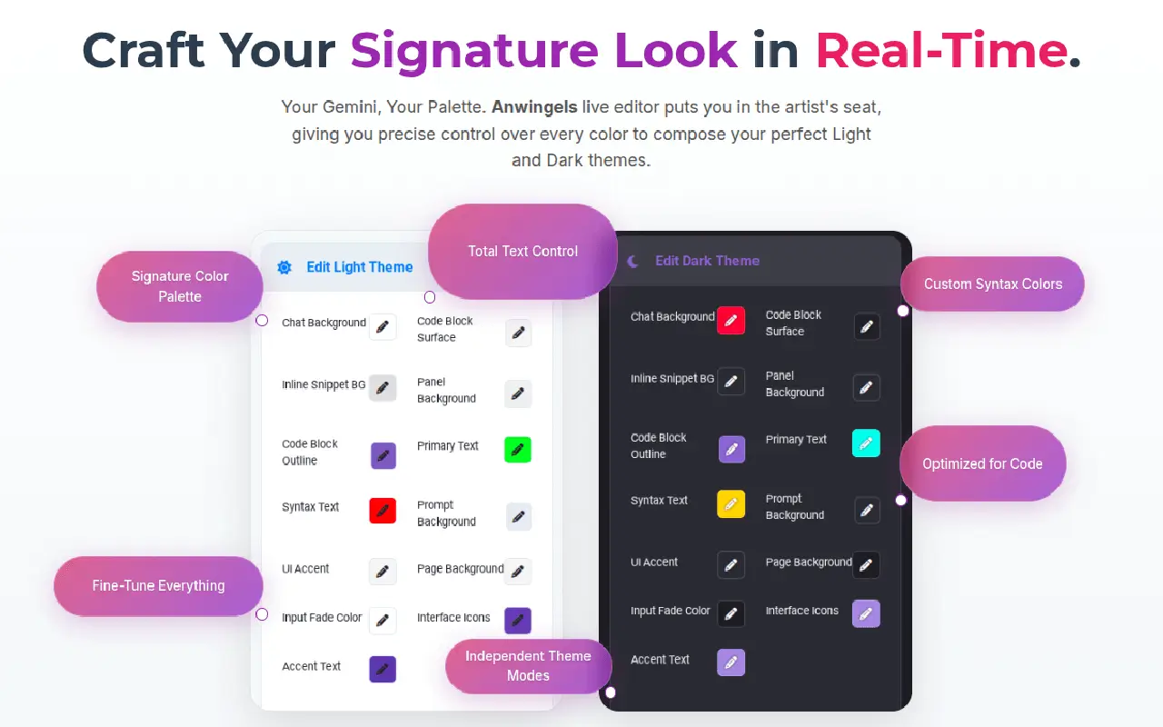 Live UI style editor for Gemini dark mode