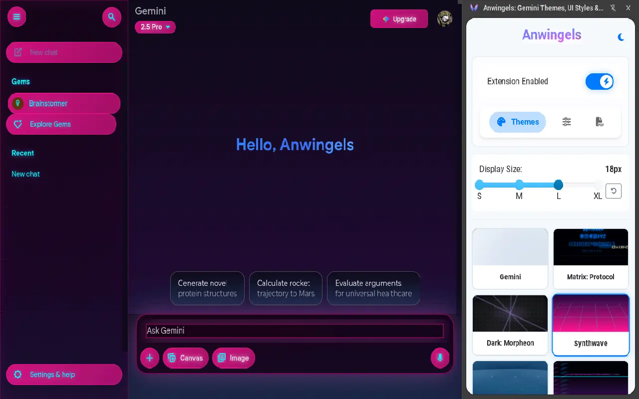Anwingels Gemini side panel extension interface