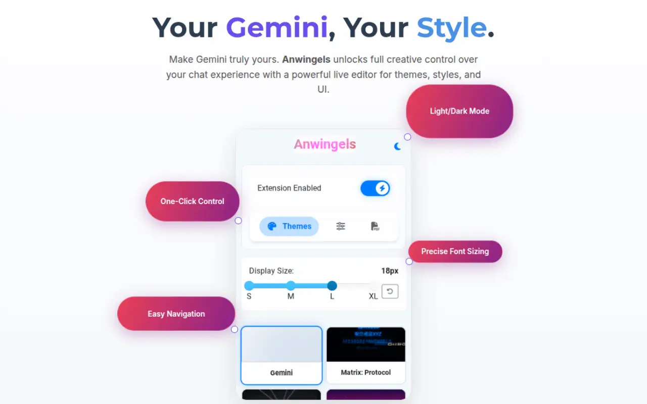 Customize Gemini UI with ergonomic display size and side panel
