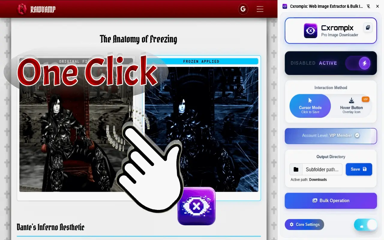One click image downloader shortcut overlay