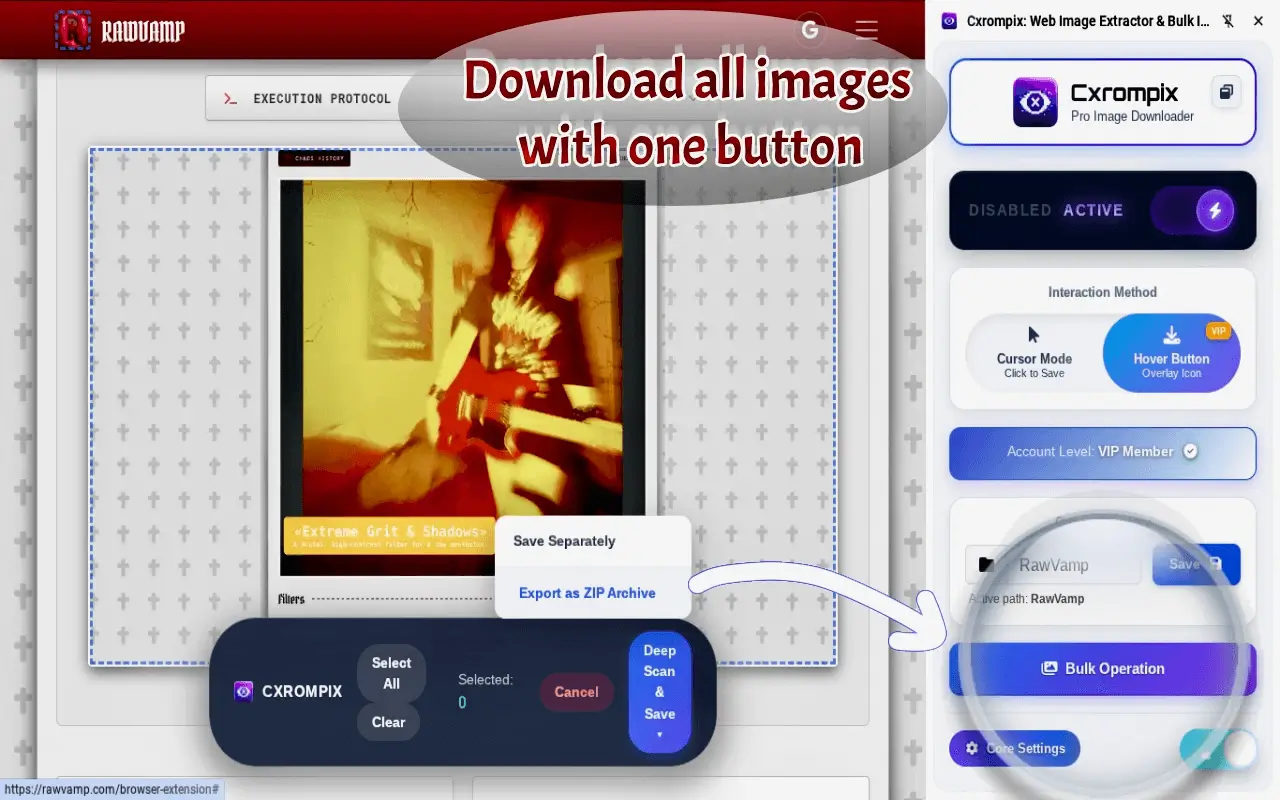 Batch image downloader saving multiple images as ZIP