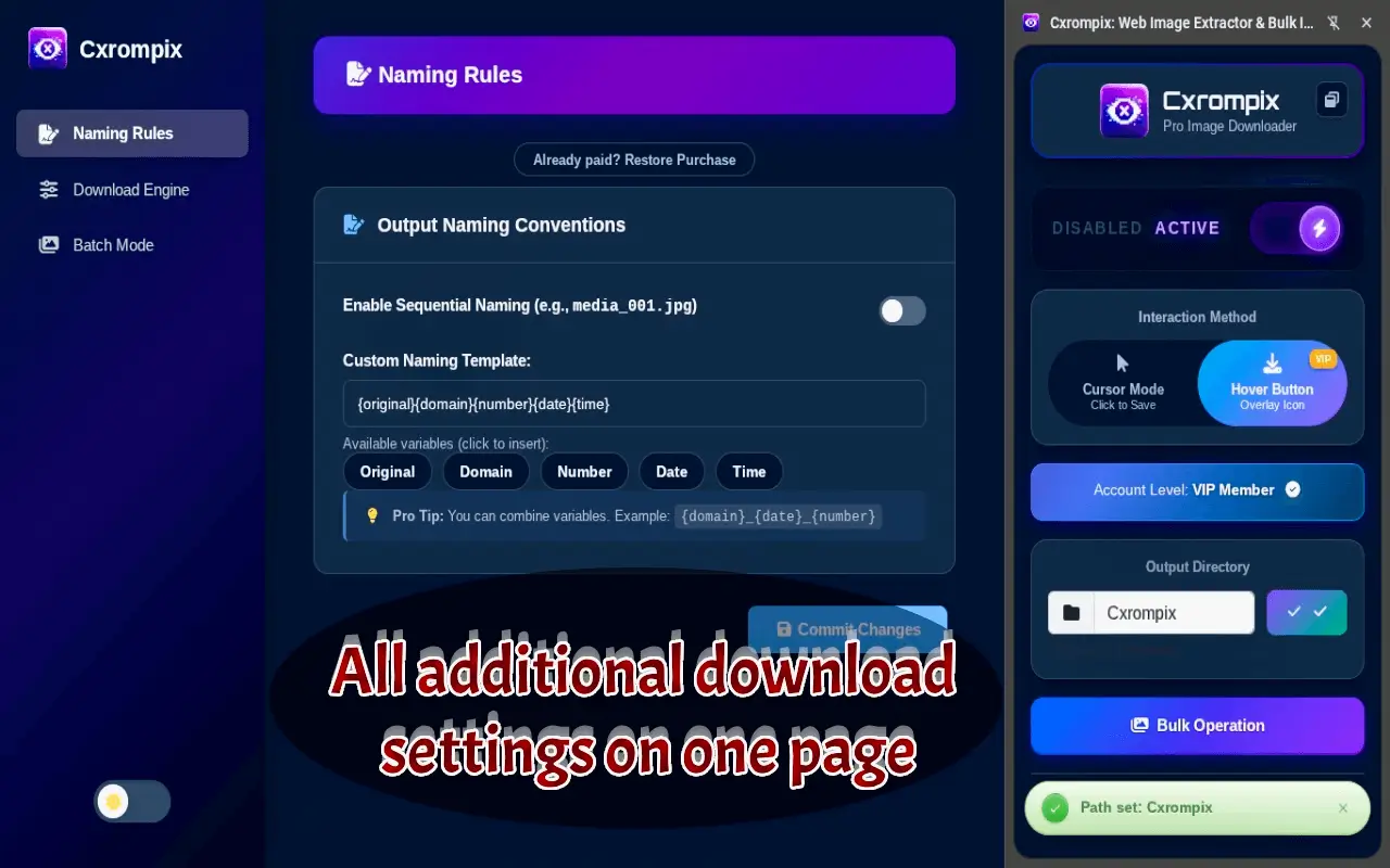 Extract high res images and force format conversion
